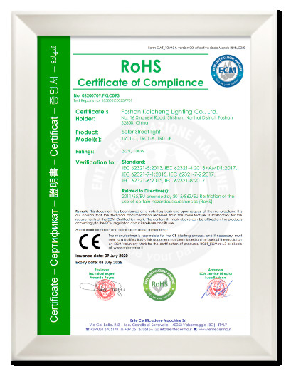 Porcellana Foshan Kaicheng Lighting Co., Ltd. Certificazioni